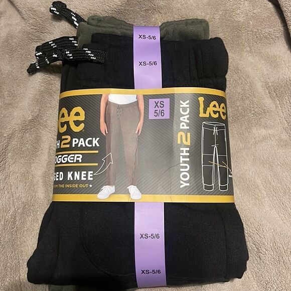 #6 Lee Youth 2-pack Jogger Black & Green Medium 10/12 Rugged Knee Sweatpnts - Picture 1 of 6